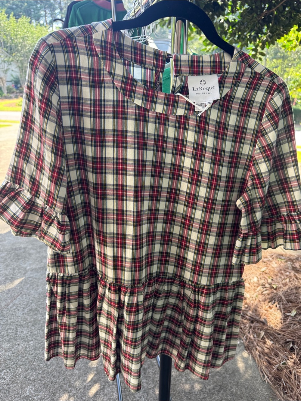 LaRoque Plaid Ruffle Hem Blouse in Red and Cream